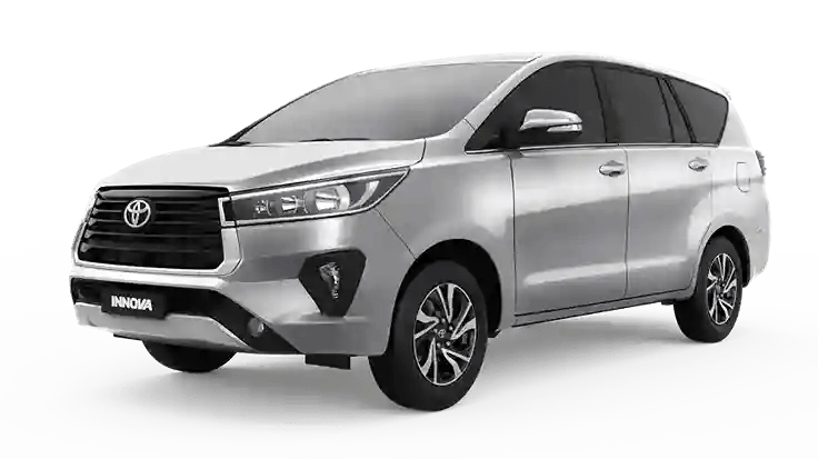 A spacious Toyota Innova Crysta SUV comfortably seats 6 or 7 passengers in luxurious bucket seats or a family-friendly bench. Ideal for comfortable and safe travel with IndiaTaxi. Call to book.