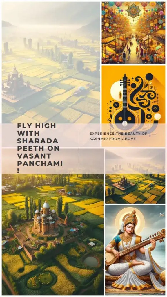 Vasant Panchami Sharada Peeth: Drone image of ancient temple complex in Kashmir, symbolizing knowledge and wisdom.